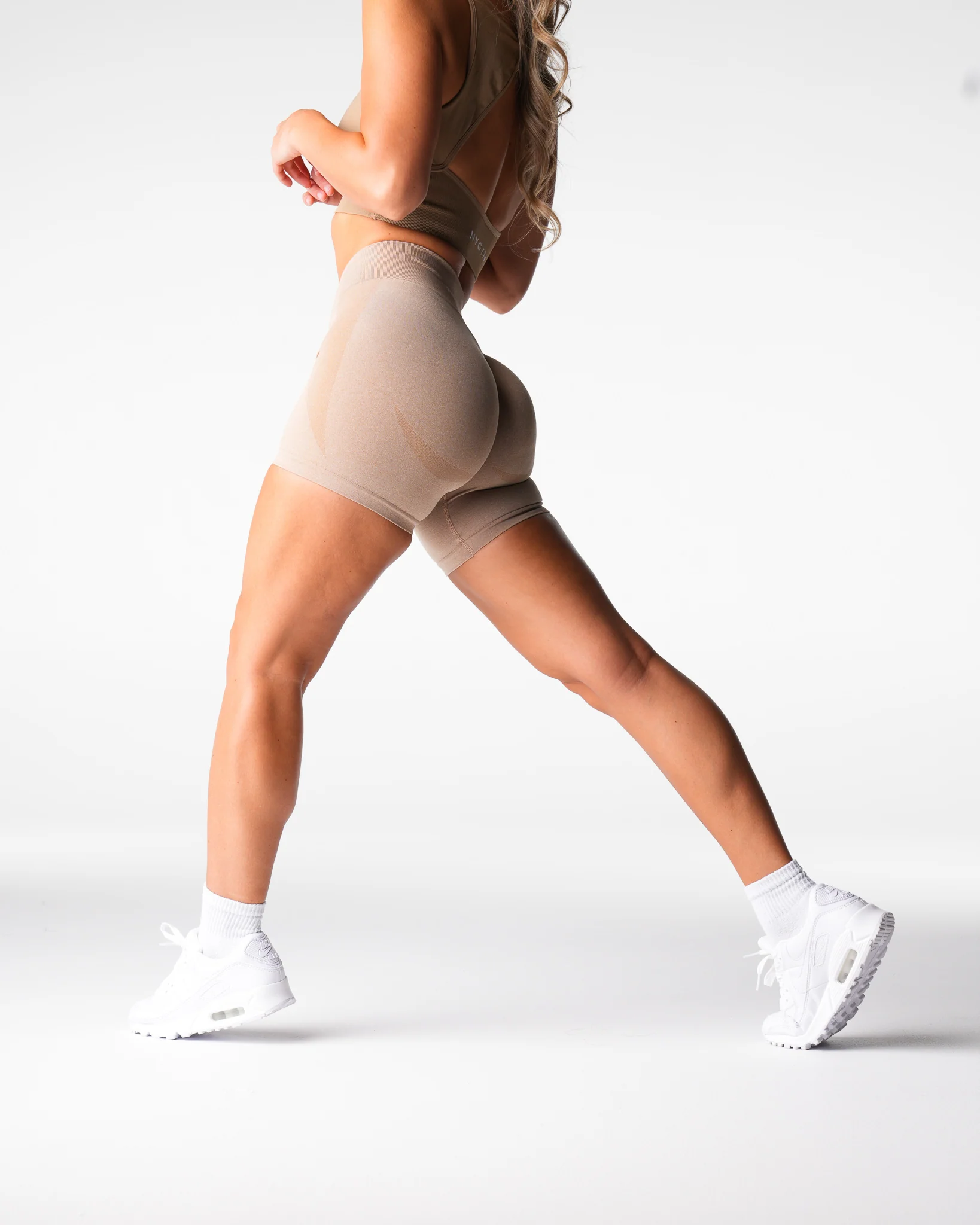 Beige Mid Rise Contour Seamless Shorts - Image 3