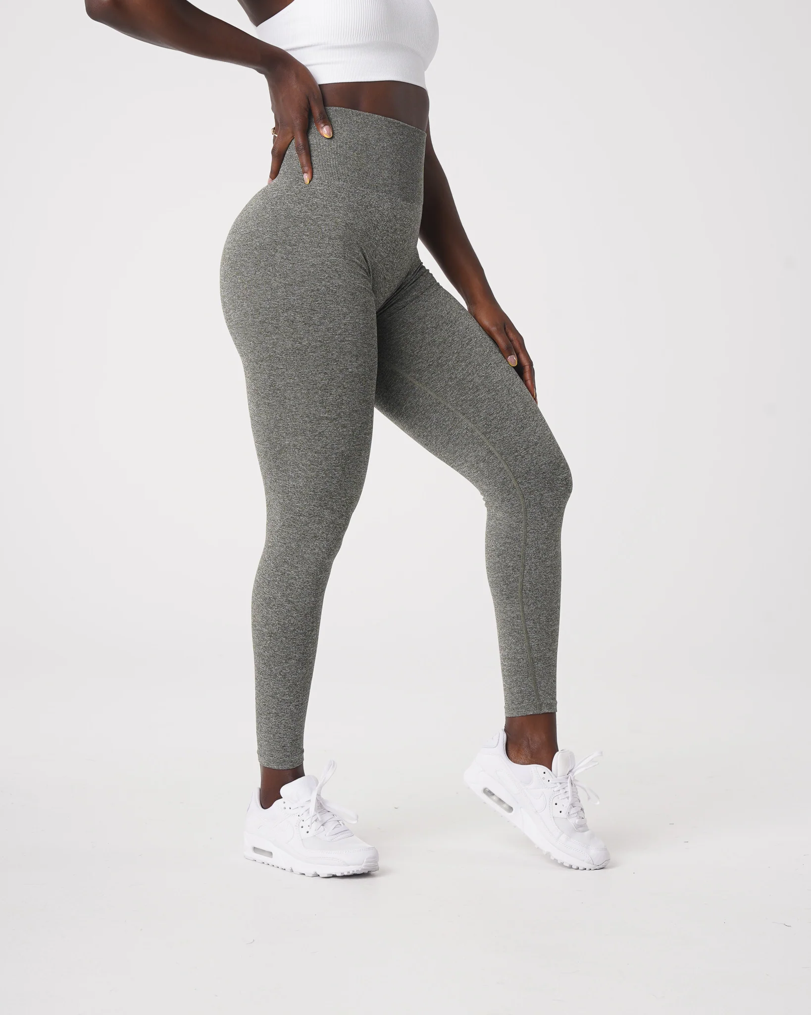 Khaki Green Scrunch Seamless Leggings - Image 4