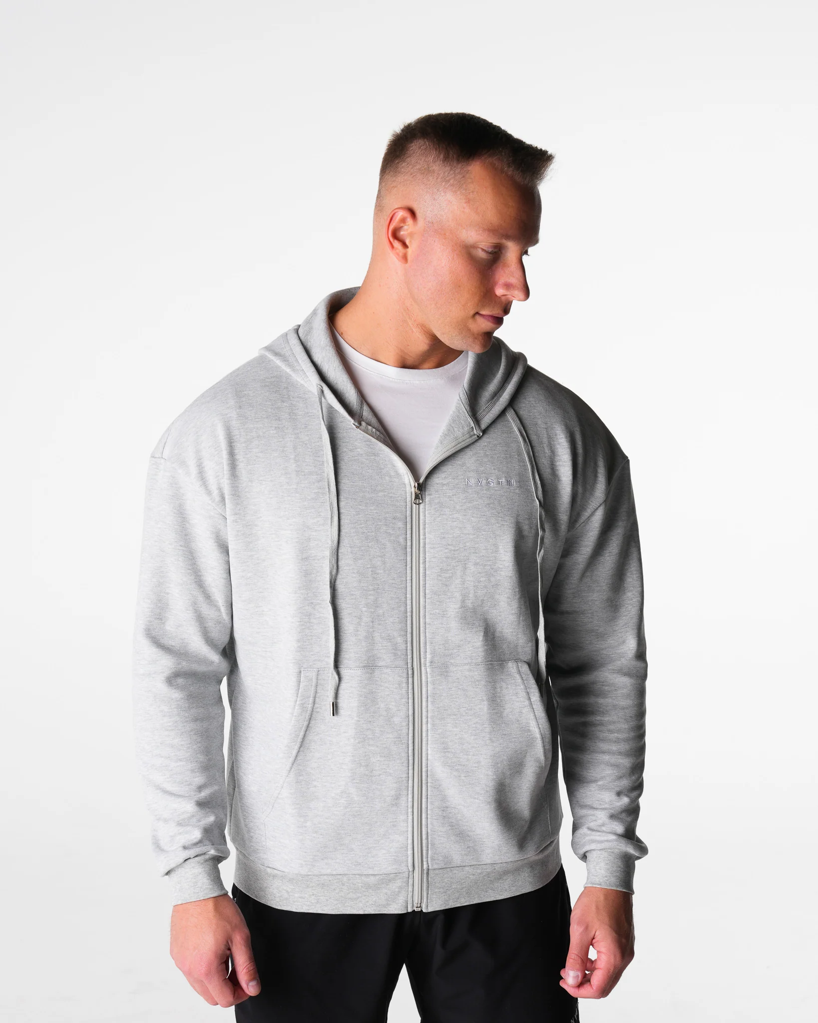 Light Grey Elite Full Zip Hoodie - Image 4
