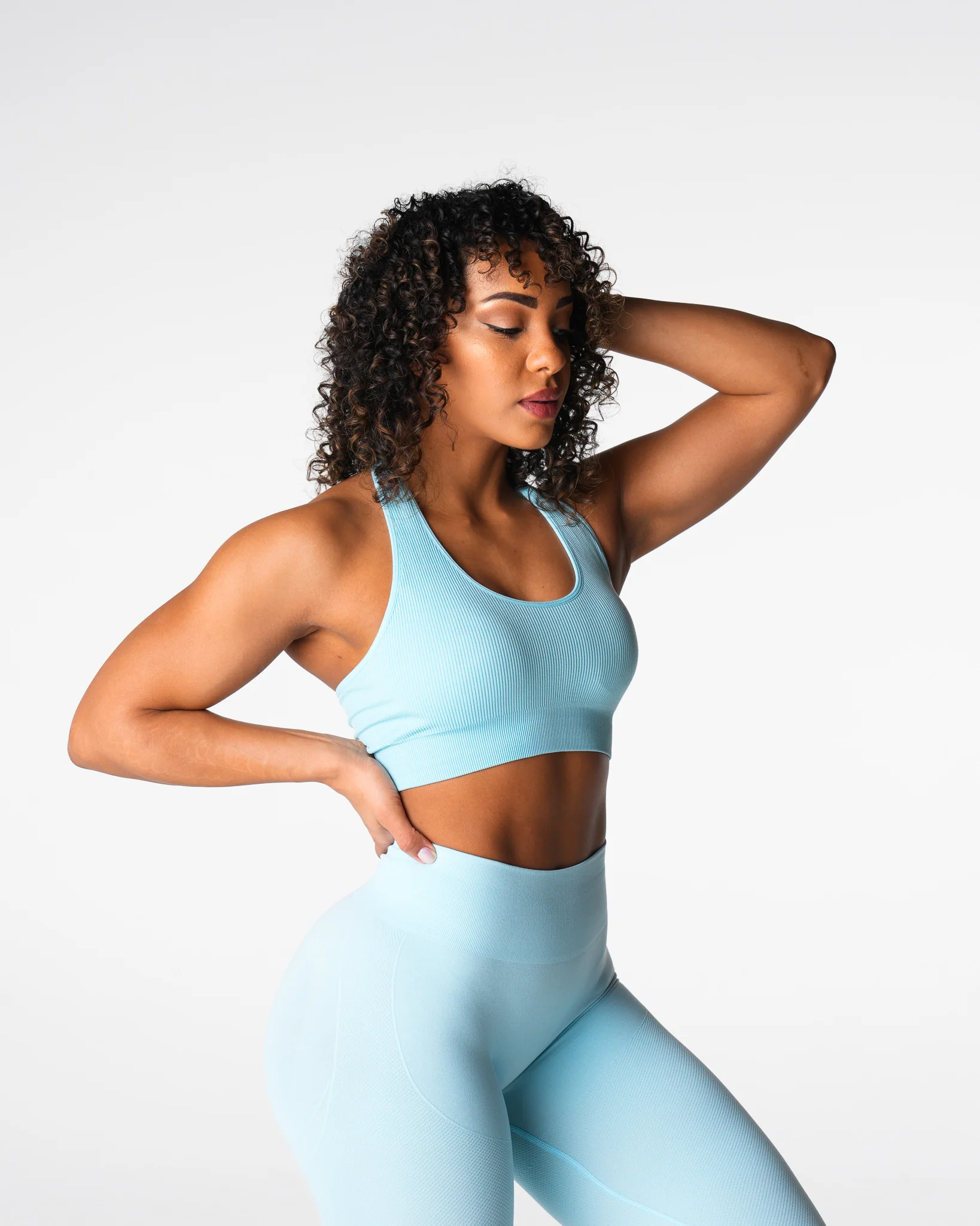 Pastel Blue Limitless Ribbed Seamless Halter Bra - Image 3