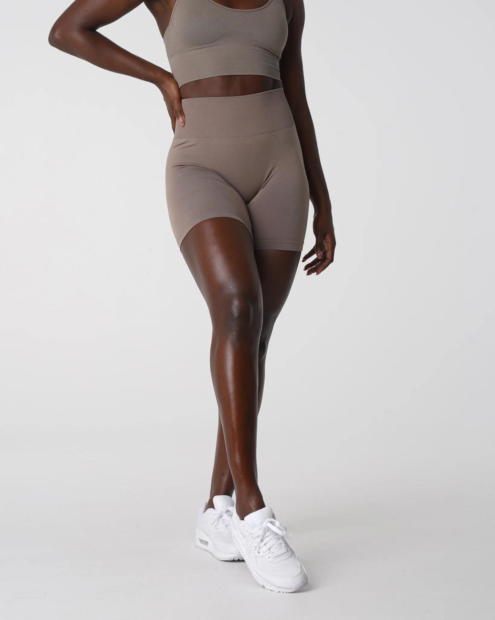 Taupe Solid Seamless Shorts - Image 3
